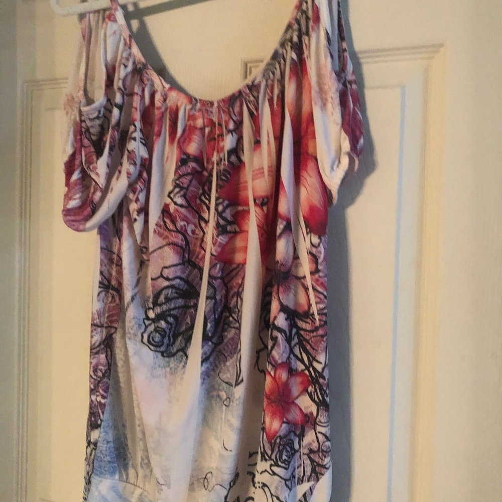 Colorful cold shoulder top